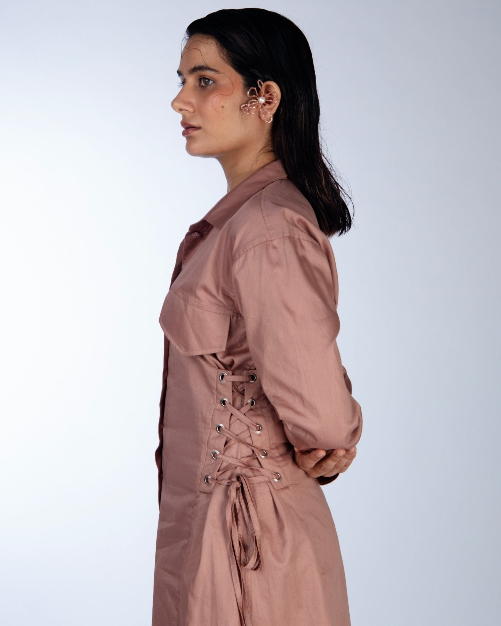 Notch Collar Long Dress - Prashant Chaurasiya Atelier