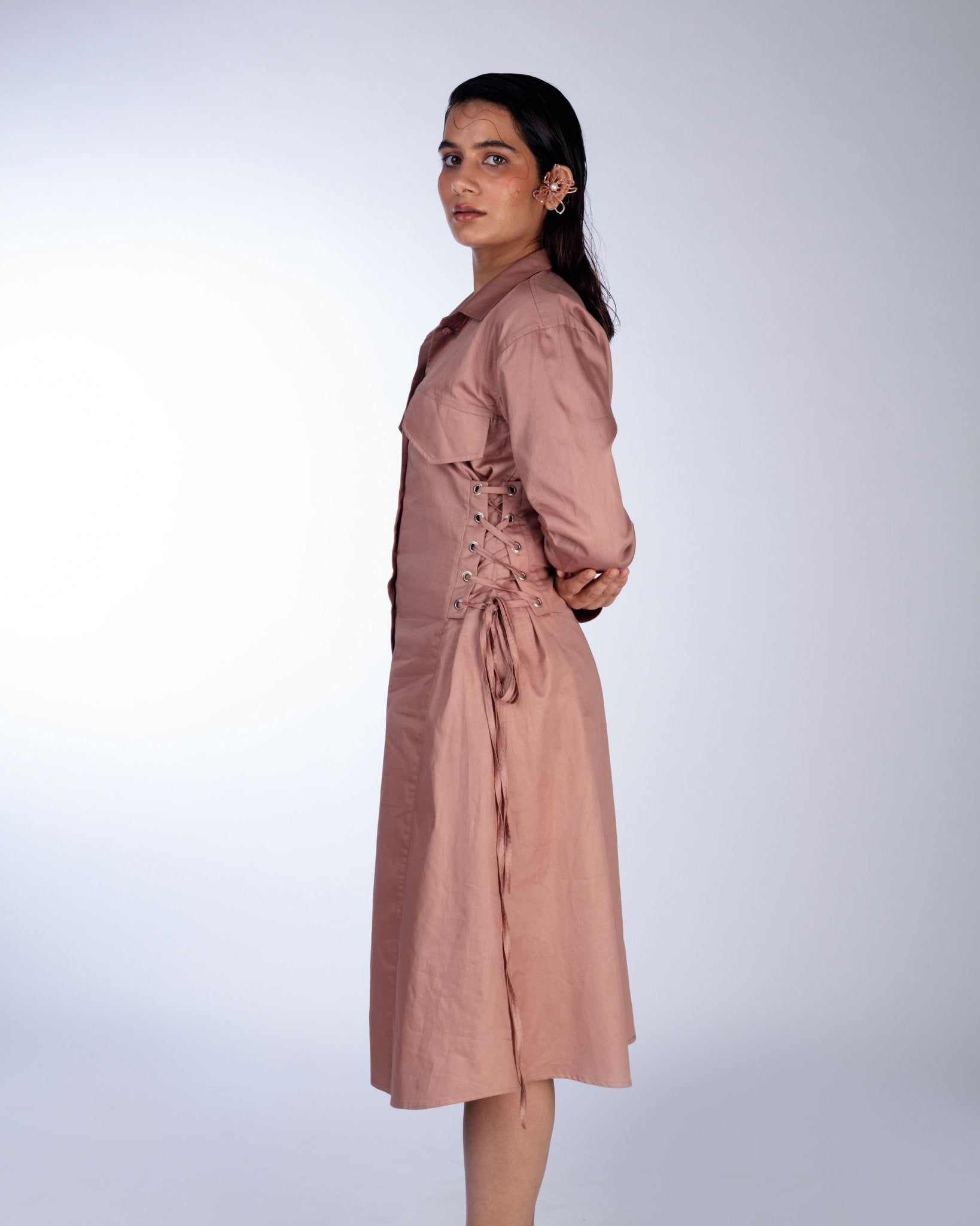 Notch Collar Long Dress - Prashant Chaurasiya Atelier