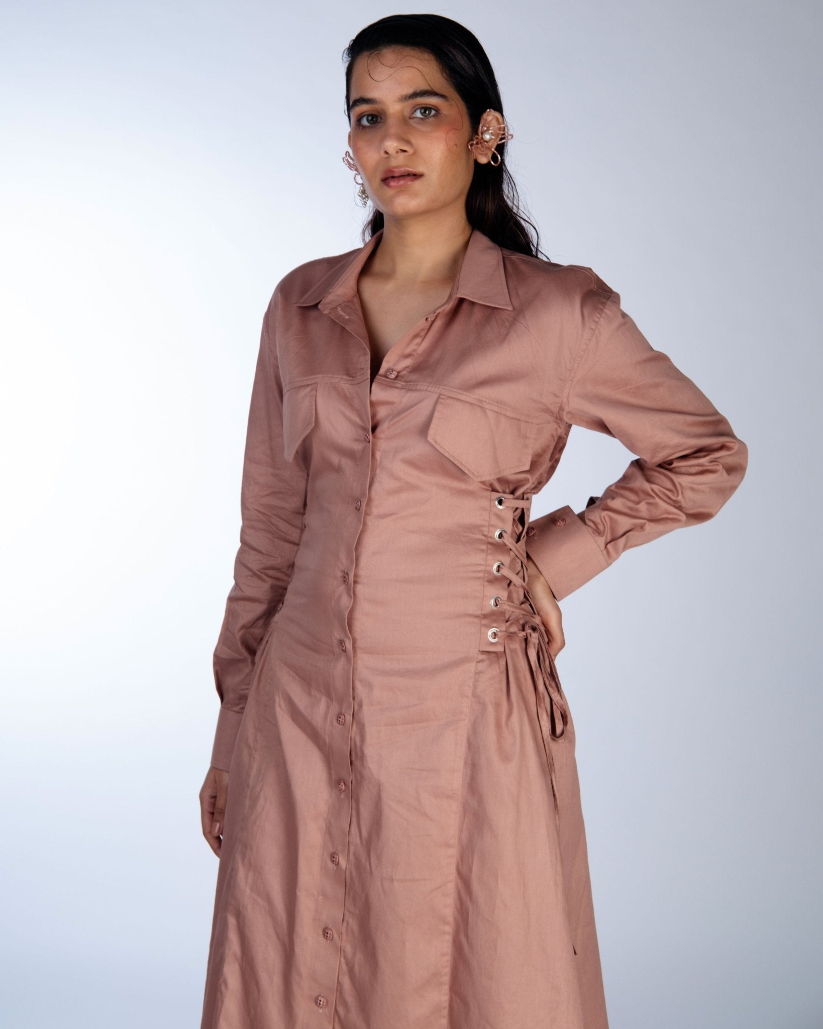 Notch Collar Long Dress - Prashant Chaurasiya Atelier
