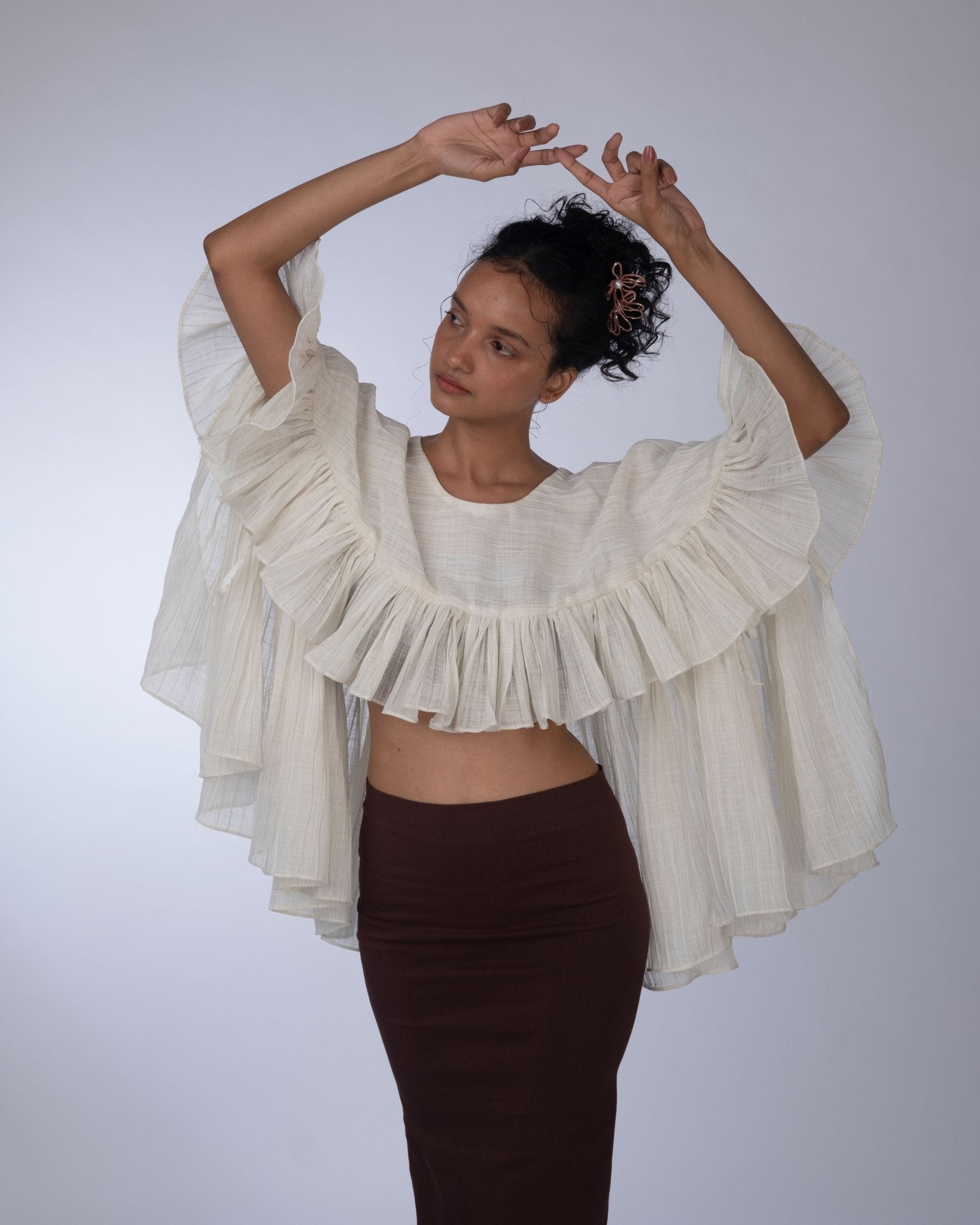 Mocha Brown Bib & Satin Ensemble - Prashant Chaurasiya Atelier