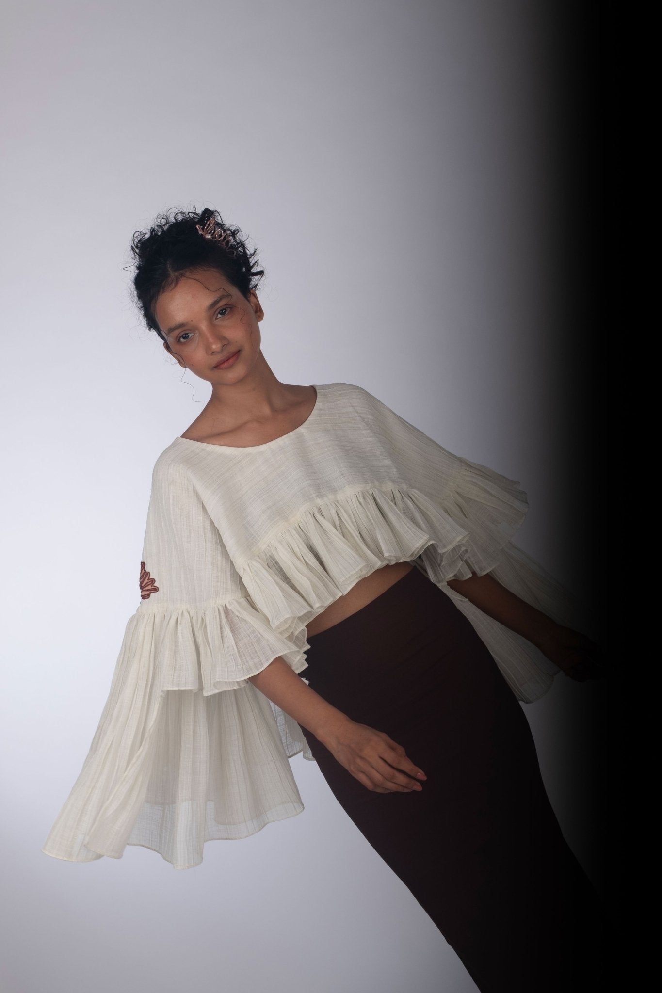 Mocha Brown Bib & Satin Ensemble - Prashant Chaurasiya Atelier