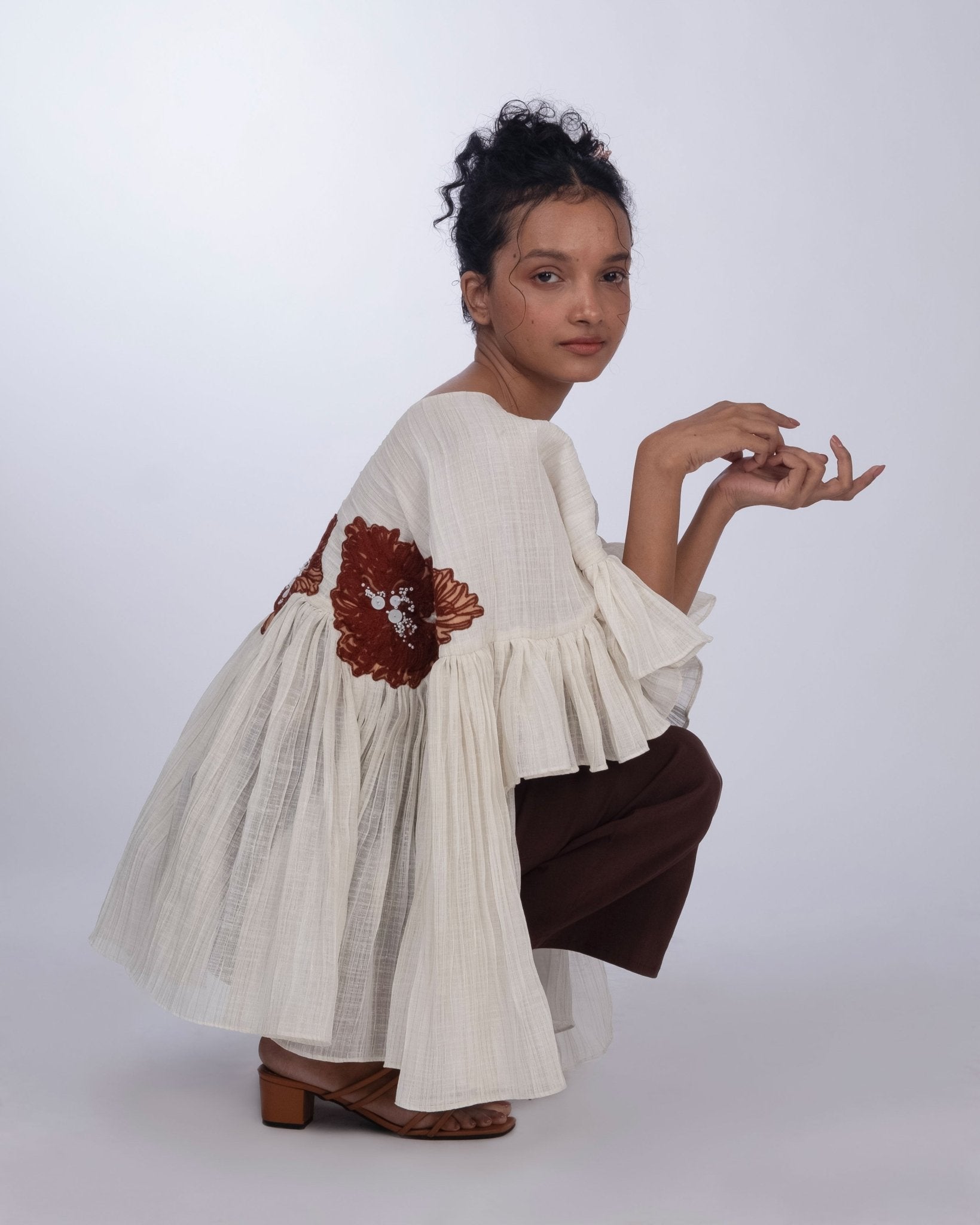 Mocha Brown Bib & Satin Ensemble - Prashant Chaurasiya Atelier