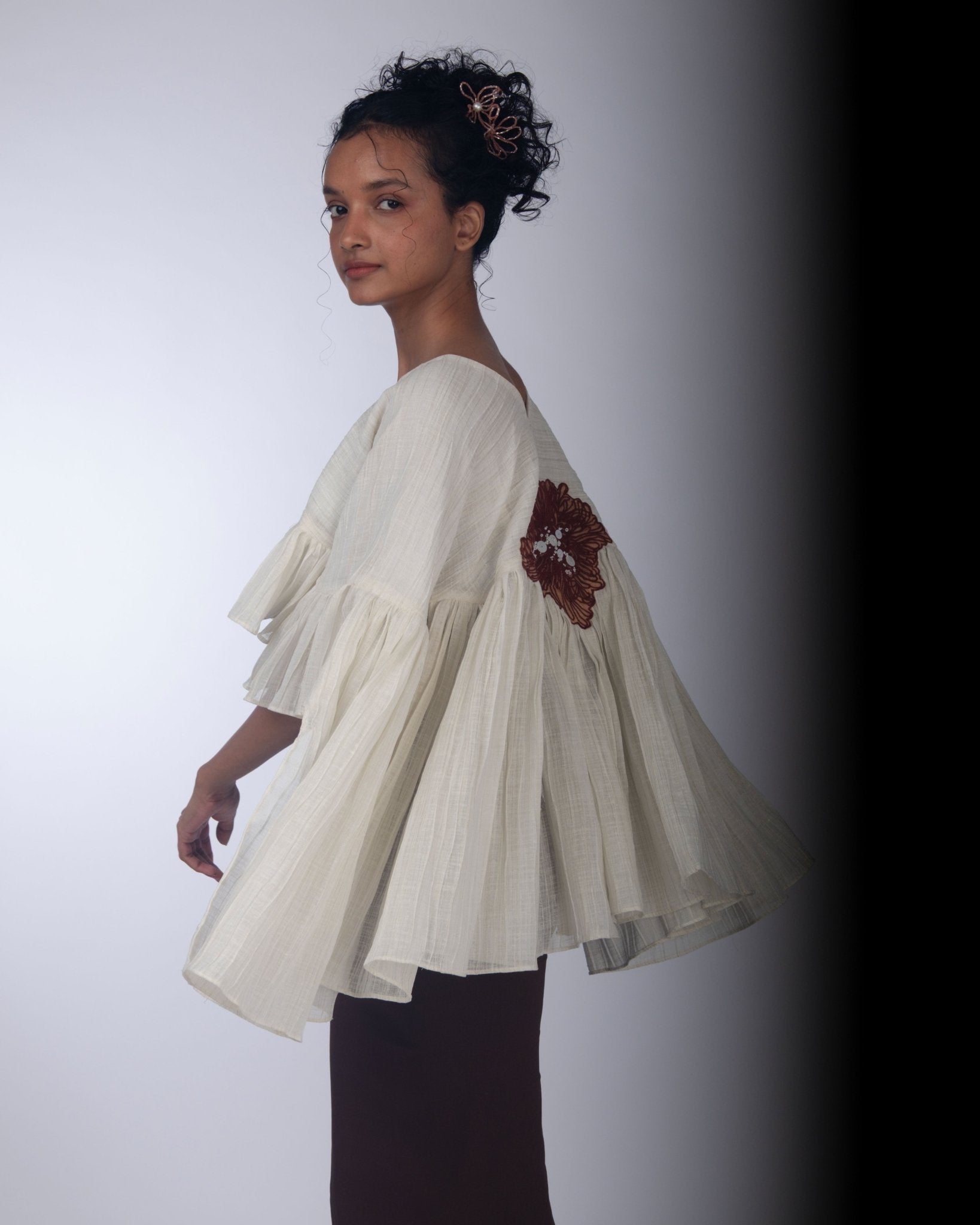 Mocha Brown Bib & Satin Ensemble - Prashant Chaurasiya Atelier