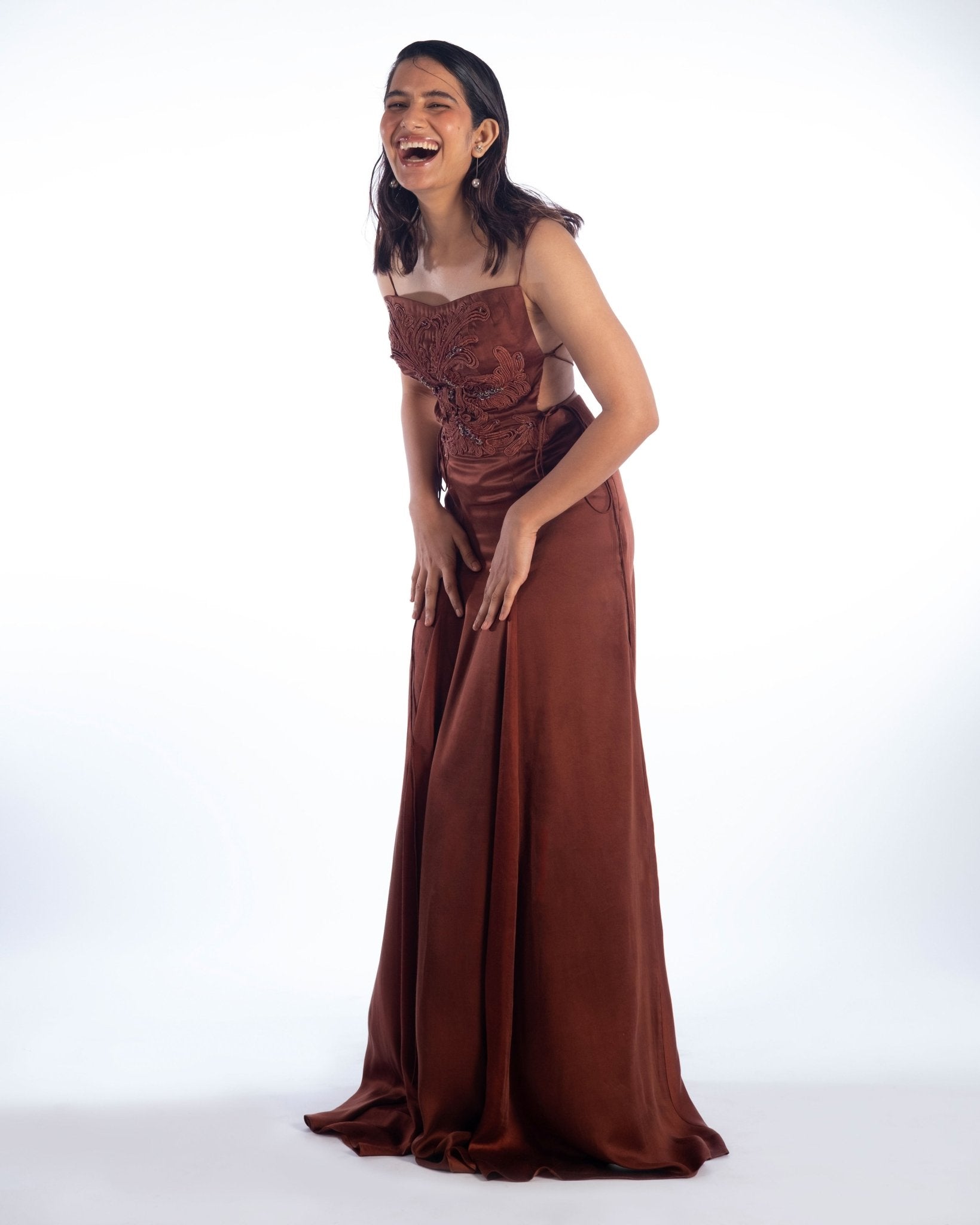 Mocha Brown Embroidered BIB set - Prashant Chaurasiya Atelier