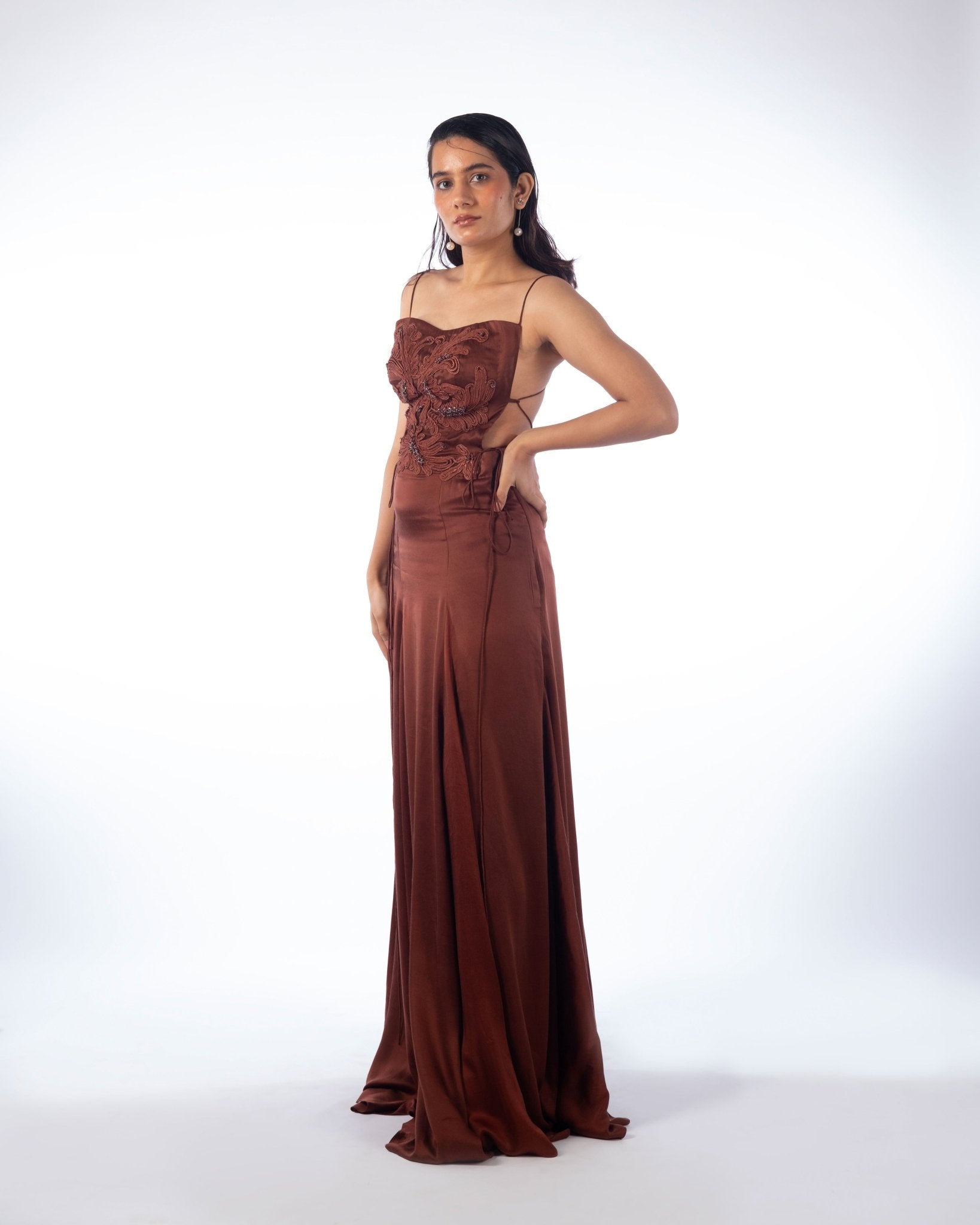 Mocha Brown Embroidered BIB set - Prashant Chaurasiya Atelier