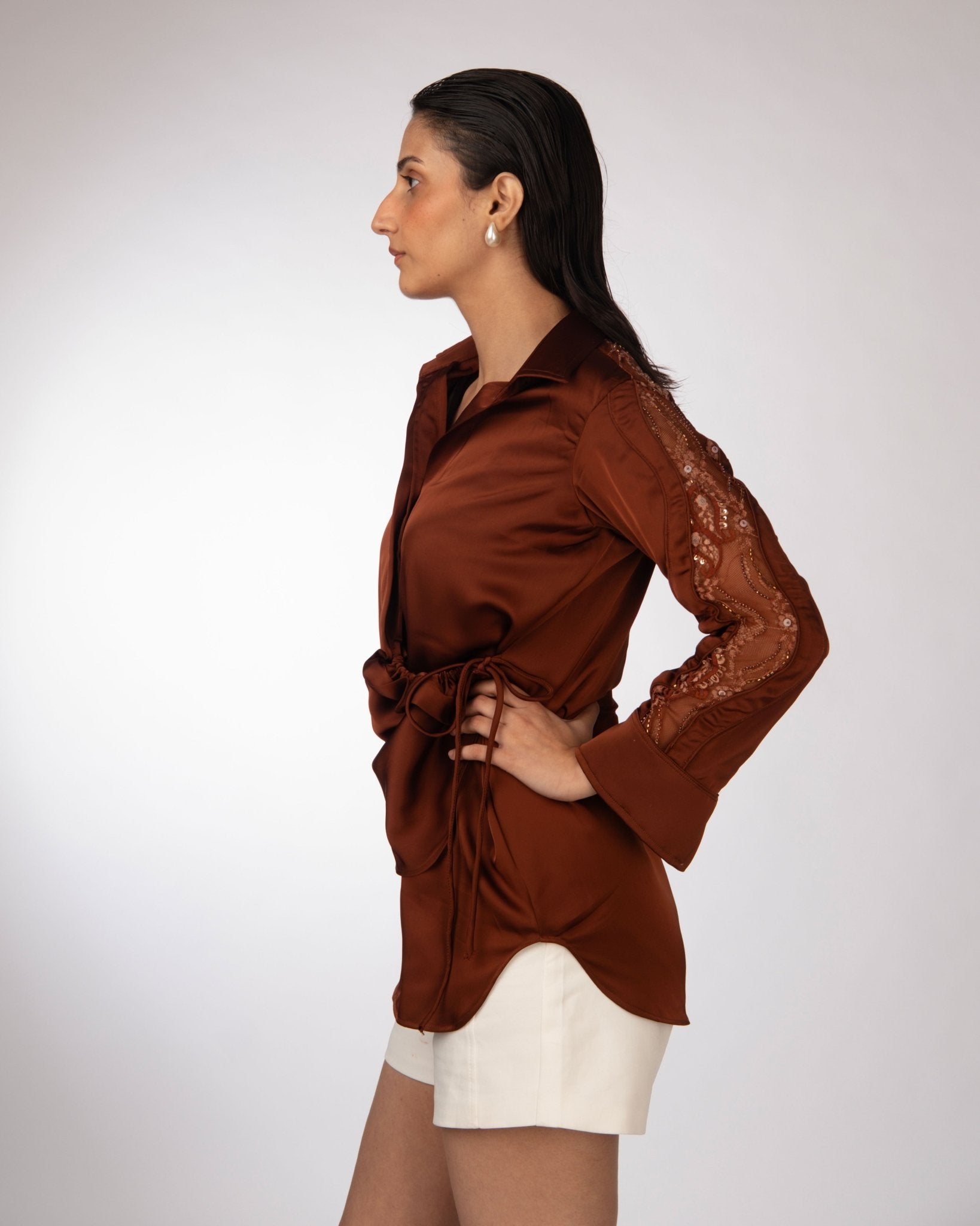 Mocha Brown Tie - Up Dress - Prashant Chaurasiya Atelier