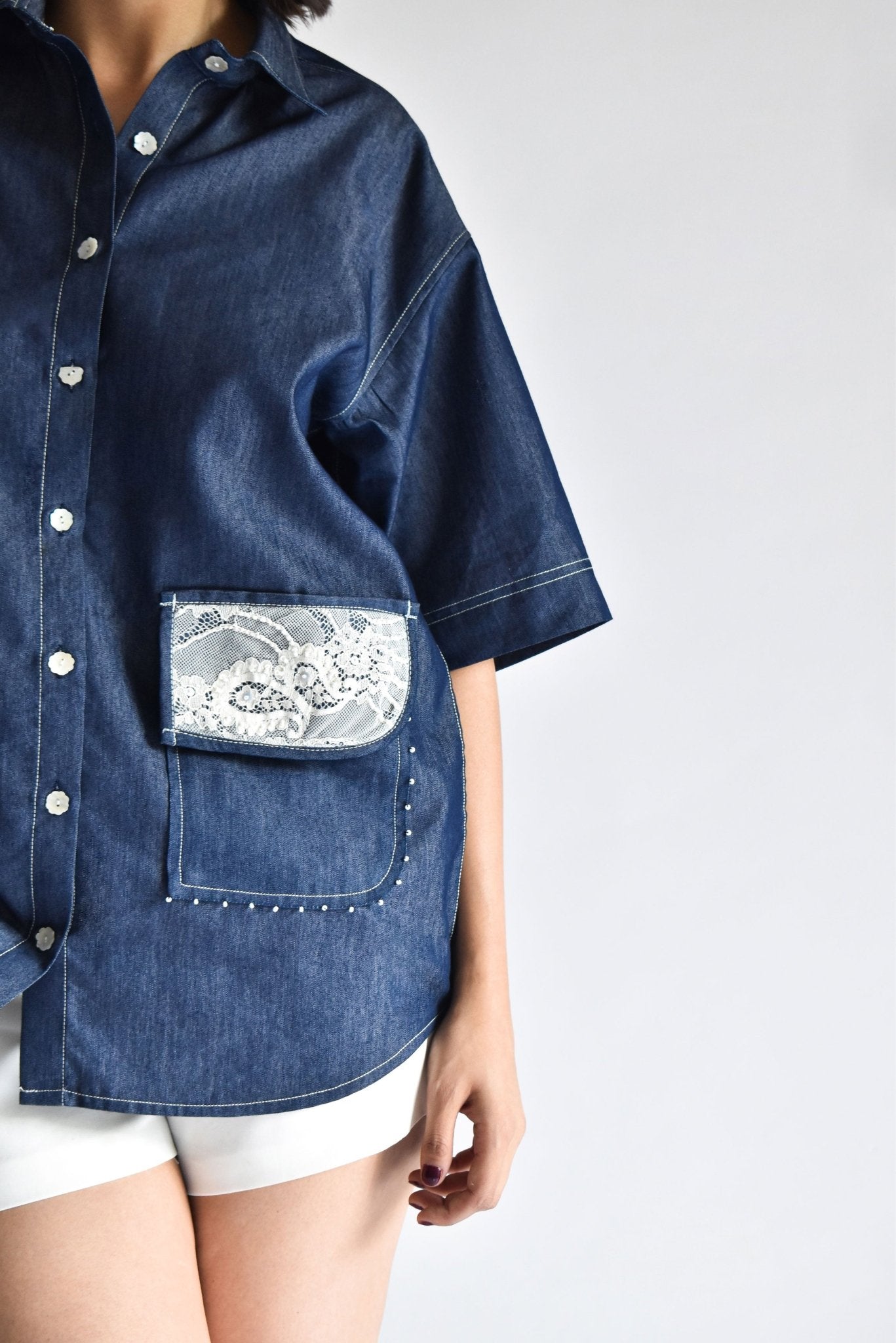 V - Neck Double Pocket Shirt - Prashant Chaurasiya Atelier