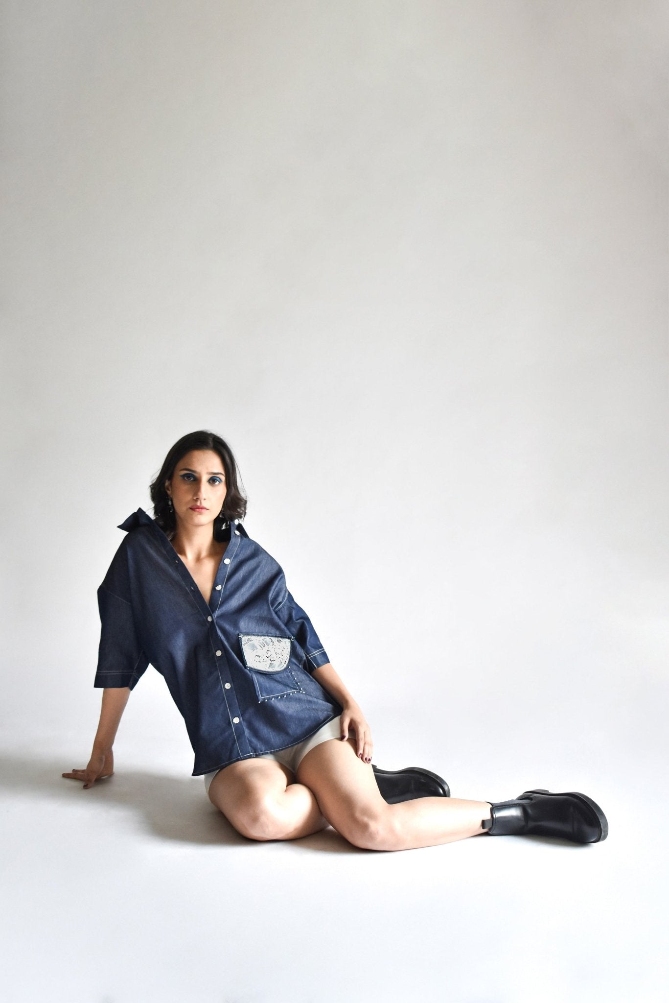 V - Neck Double Pocket Shirt - Prashant Chaurasiya Atelier