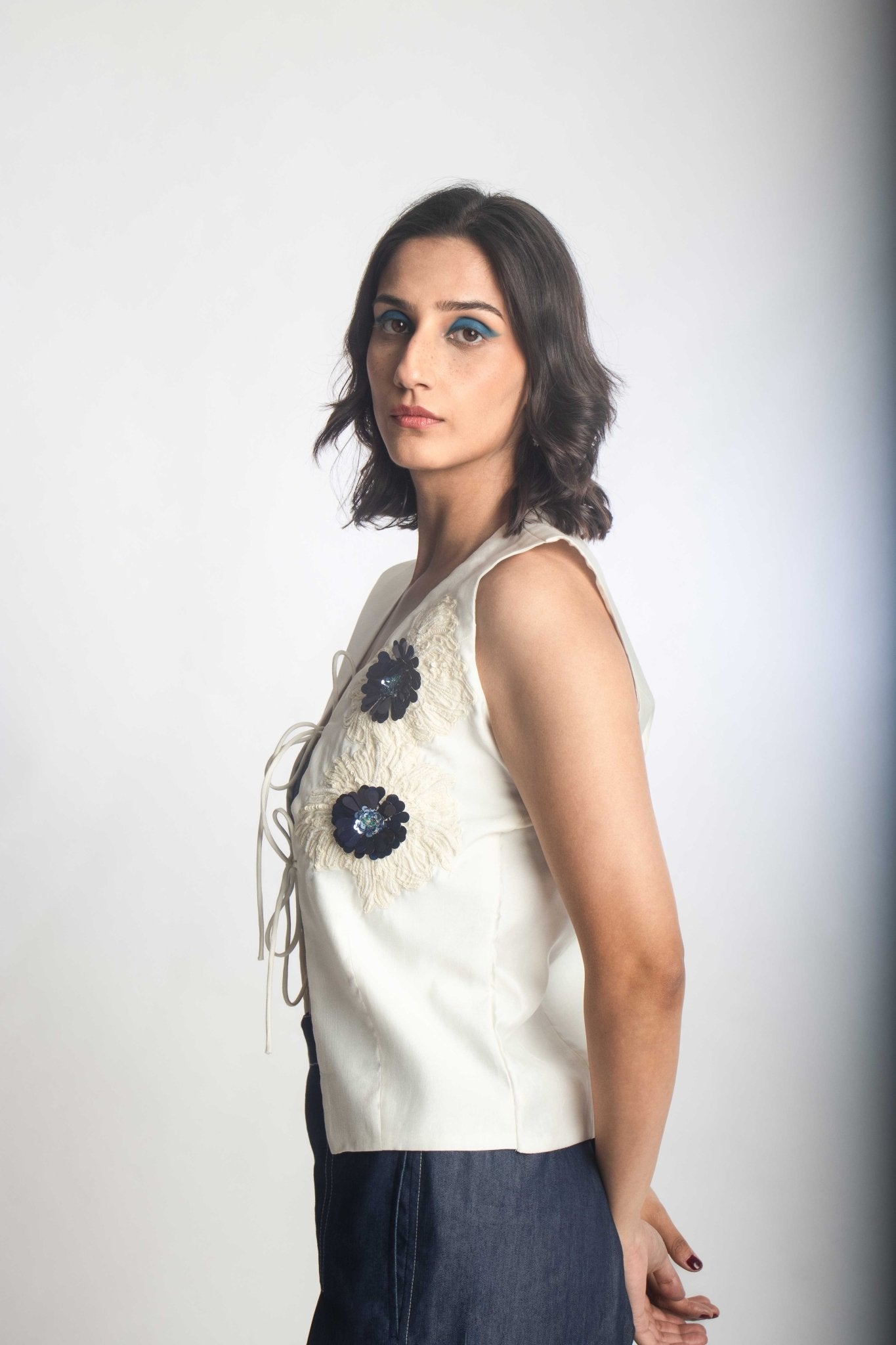 Wave Embroidered Tie - Up Top - Prashant Chaurasiya Atelier