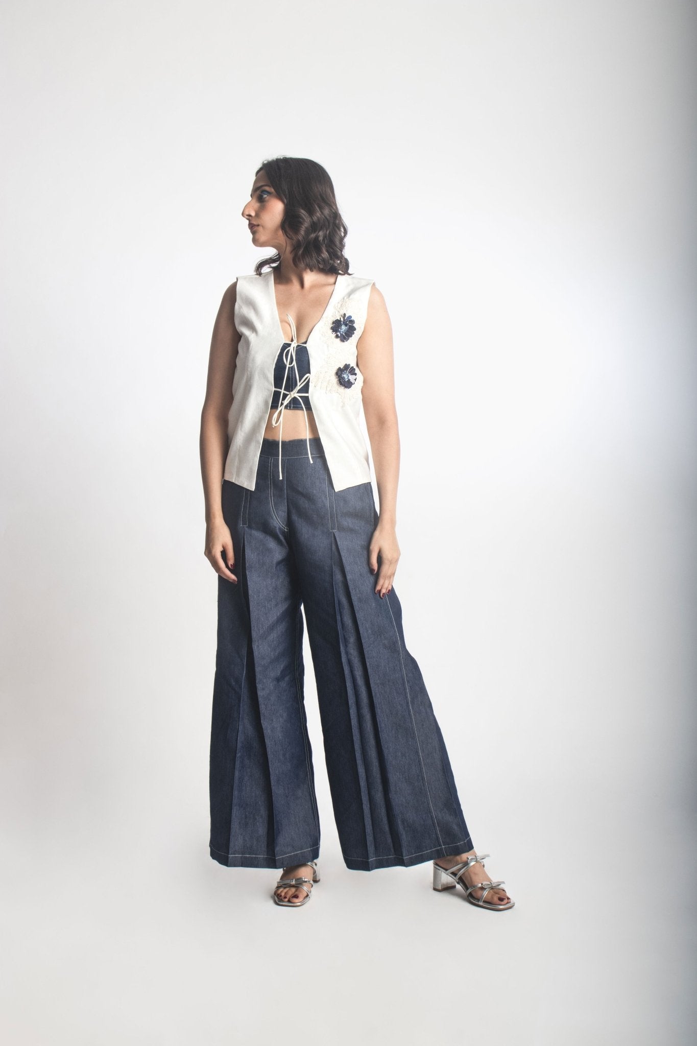Wave Embroidered Tie - Up Top - Prashant Chaurasiya Atelier