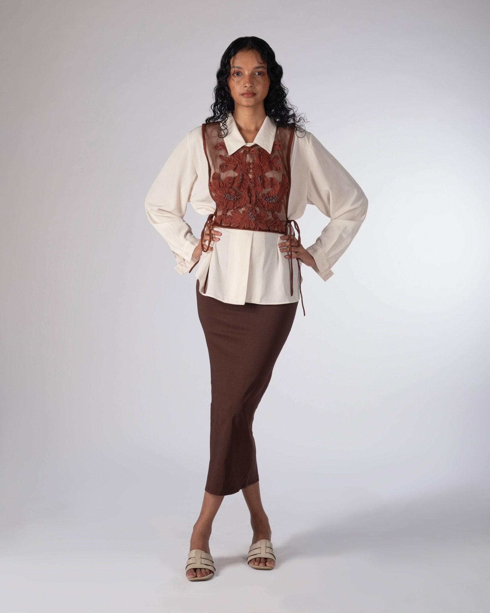 Wave - Pleated Ruffled Top & Pencil Skirt - Prashant Chaurasiya Atelier