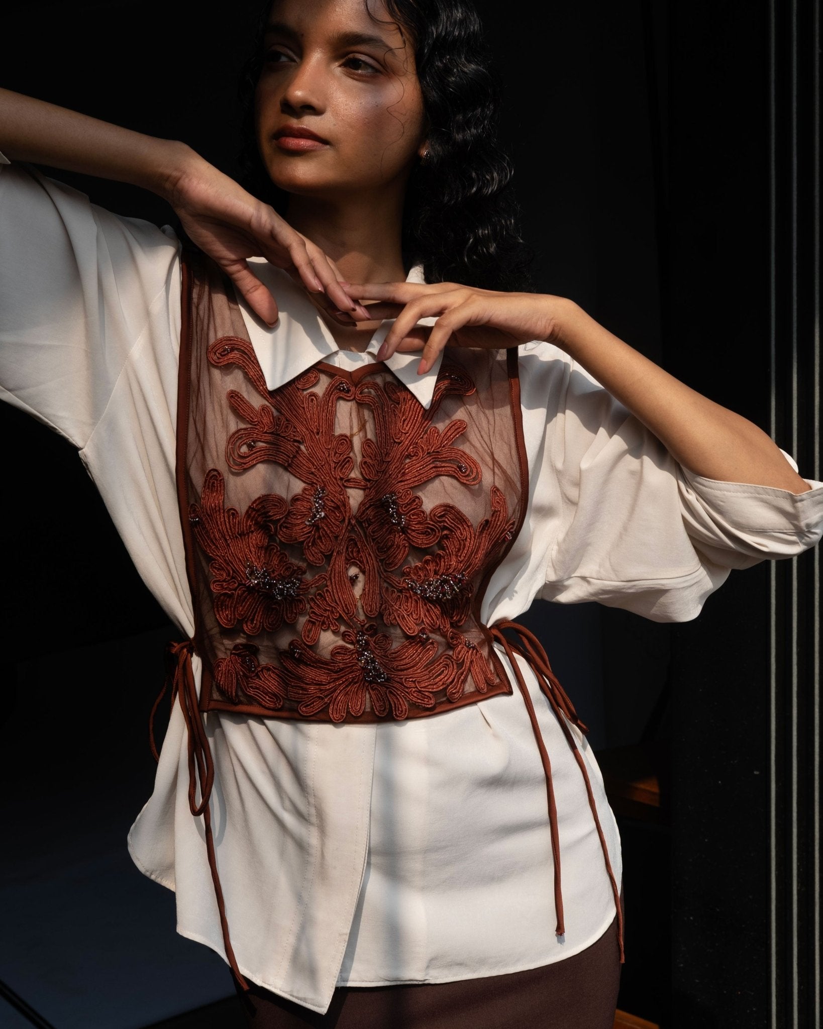 Wave - Pleated Ruffled Top & Pencil Skirt - Prashant Chaurasiya Atelier